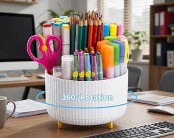 Rotating Desk Organizer, Pen Pencil Holder, Office Supply Storage