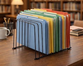 Desk File Organizer Metal Letter Holder 8 Slot Paper Sorter Office Desktop Organizer Rack