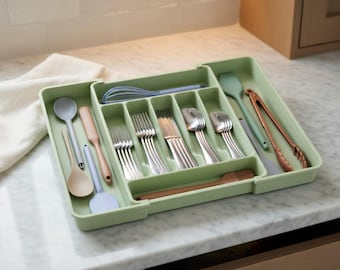Expandable Utensil Organizer Tray, Adjustable Silverware Drawer Storage