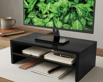 Wood Monitor Stand with Storage Shelf, Minimalist Desk Organizer Riser