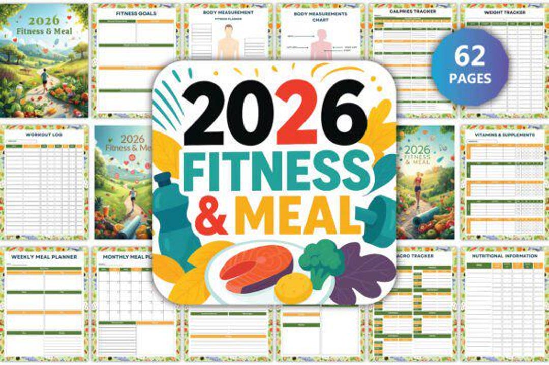 2026 Fitness and Meal Planner Canva Template - Editable Workout Log ...
