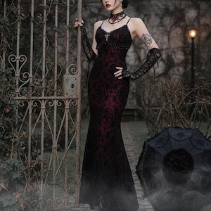 victorian mermaid dress Black Velvet Mermaid Victorian Dress D3004