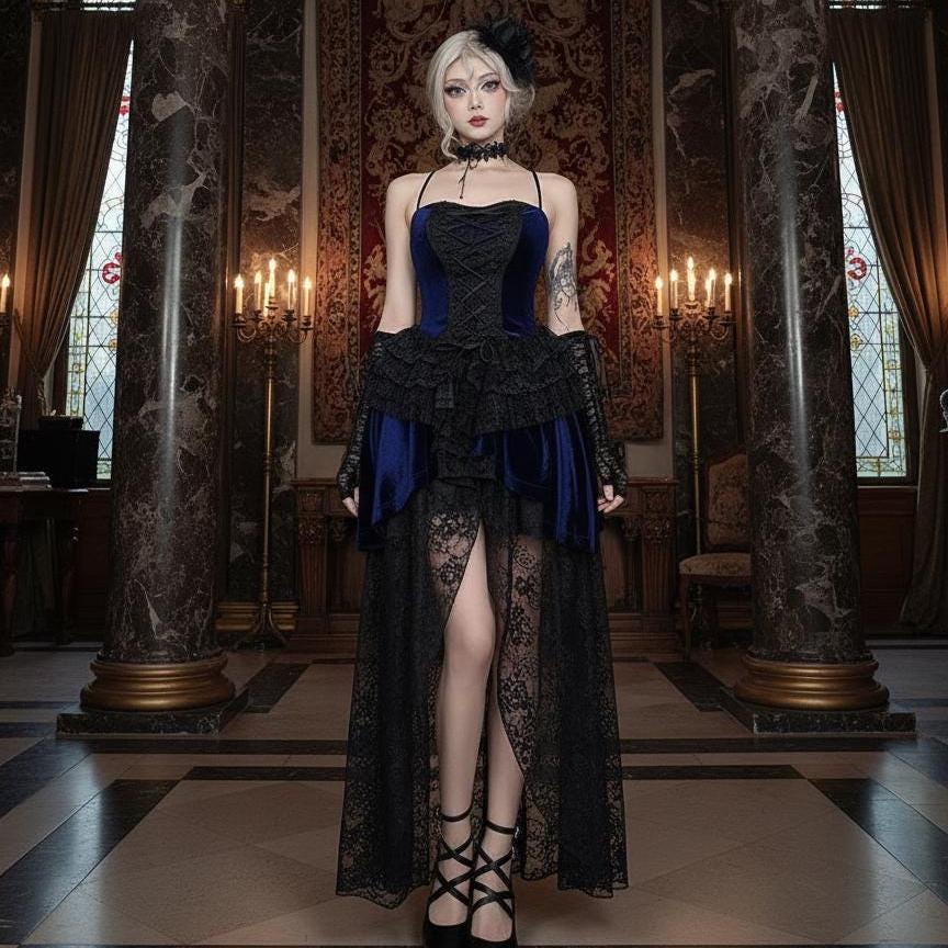 blue dress for women Royal Blue Sweetheart Lace Corset Dress With Lace-Up Back main image 0