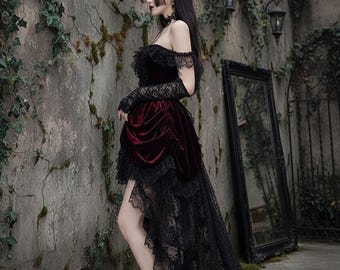 Velvet Corset Dress | High-Low Ruffled Gown | Gothic Victorian Costume