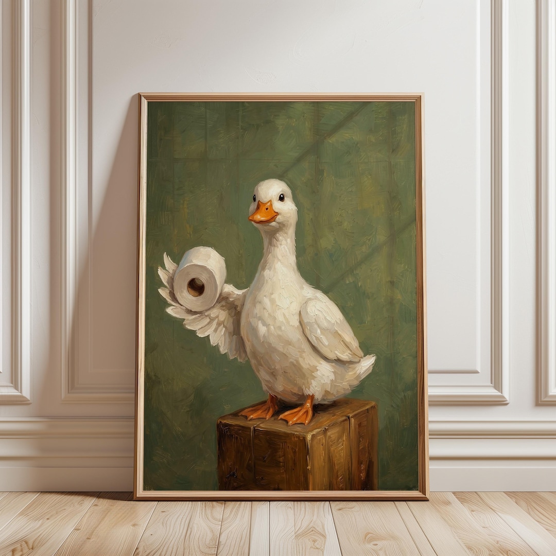 Vintage Duck Toilet Paper Bathroom Art Print, Humorous Quirky Home ...