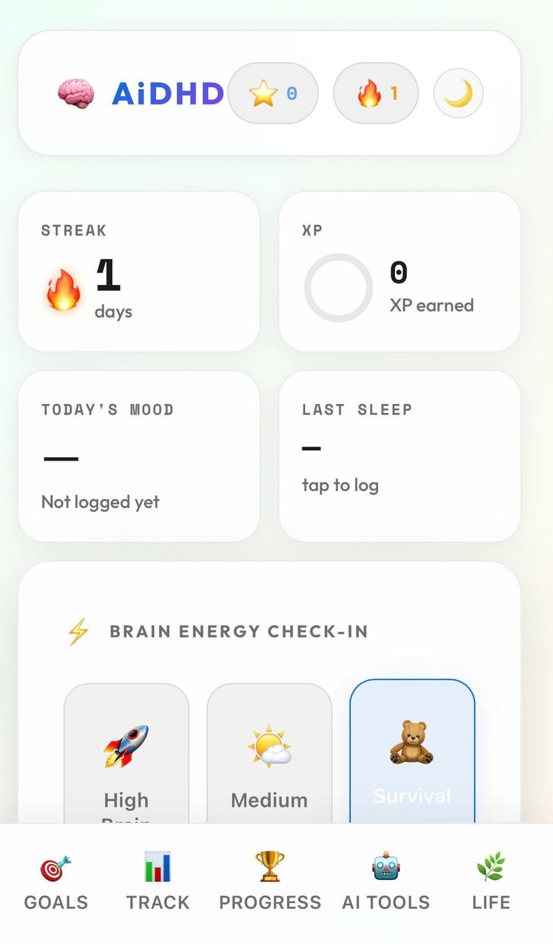 AiDHD AI Planner – ADHD-uppgiftshanterare, vanespårare, målsättare och humörspårare (webbapp) bild 6