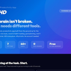 AiDHD AI Planner – ADHD-uppgiftshanterare, vanespårare, målsättare och humörspårare (webbapp) bild 1
