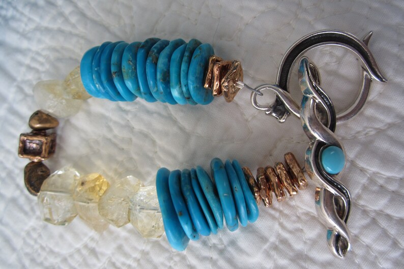 Turquoise Citrine Bracelet with Hand Made Bronze Turquoise Citrine Bracelet with Hand Made Bronze