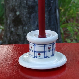 80s StBNC USA Pottery Candlestick HOLDER Hearts Hand Crafted
