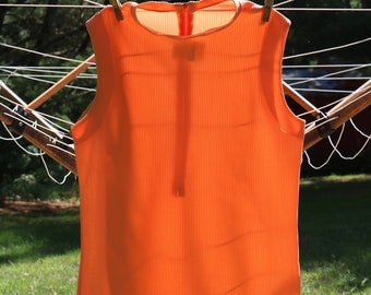 Womens 70s LONG TUNIC SLEEVELESS Tank Melon Orange  Caper-Mates S Small  E