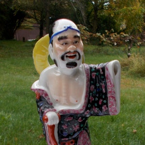 ASIAN Porcelain Ceramic Figure AWESOME Deep Intense Colors Lack of a hand appears to be planned Marked on bottom
