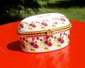 IMPERIAL PORCELAIN Trinket and Ring Box Faux Gold Trim Violet Flowers The Lord is with Thee