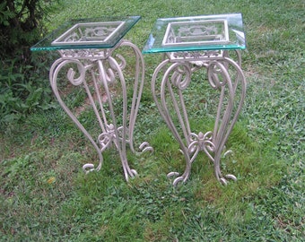 a pair of ornate vintage wrought iron patio tables with green tinted glass tops pickup only connecticut - Vintage Wrought Iron Patio Furniture a pair of ornate vintage wrought iron patio tables with green tinted glass tops pickup only connecticut - Vintage Wrought Iron Patio Furniture