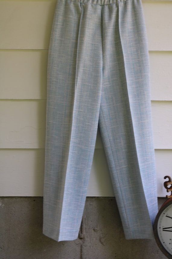 M Medium 70s Faux Linen Suit Blue and White Wash … - image 4