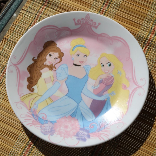 90s Disney Ceramic Plate CINDERELLA BELLE AURORA for Reuse Luncheon Size 7 1/2"