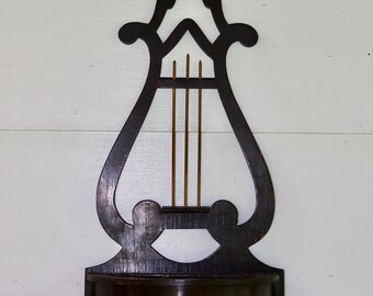 Vintage Stringed Musical Note  Harp Back Wooden Wall Decor Shelf Dates Early 1900s