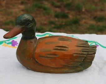 Vintage DUCK Hand Carved Wooden DECOY Green Mallard Posable Head