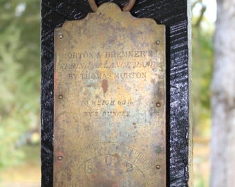 1874 Antique Spring Balance Scale Brass Front Morton & Bremner New York Hanging Hook
