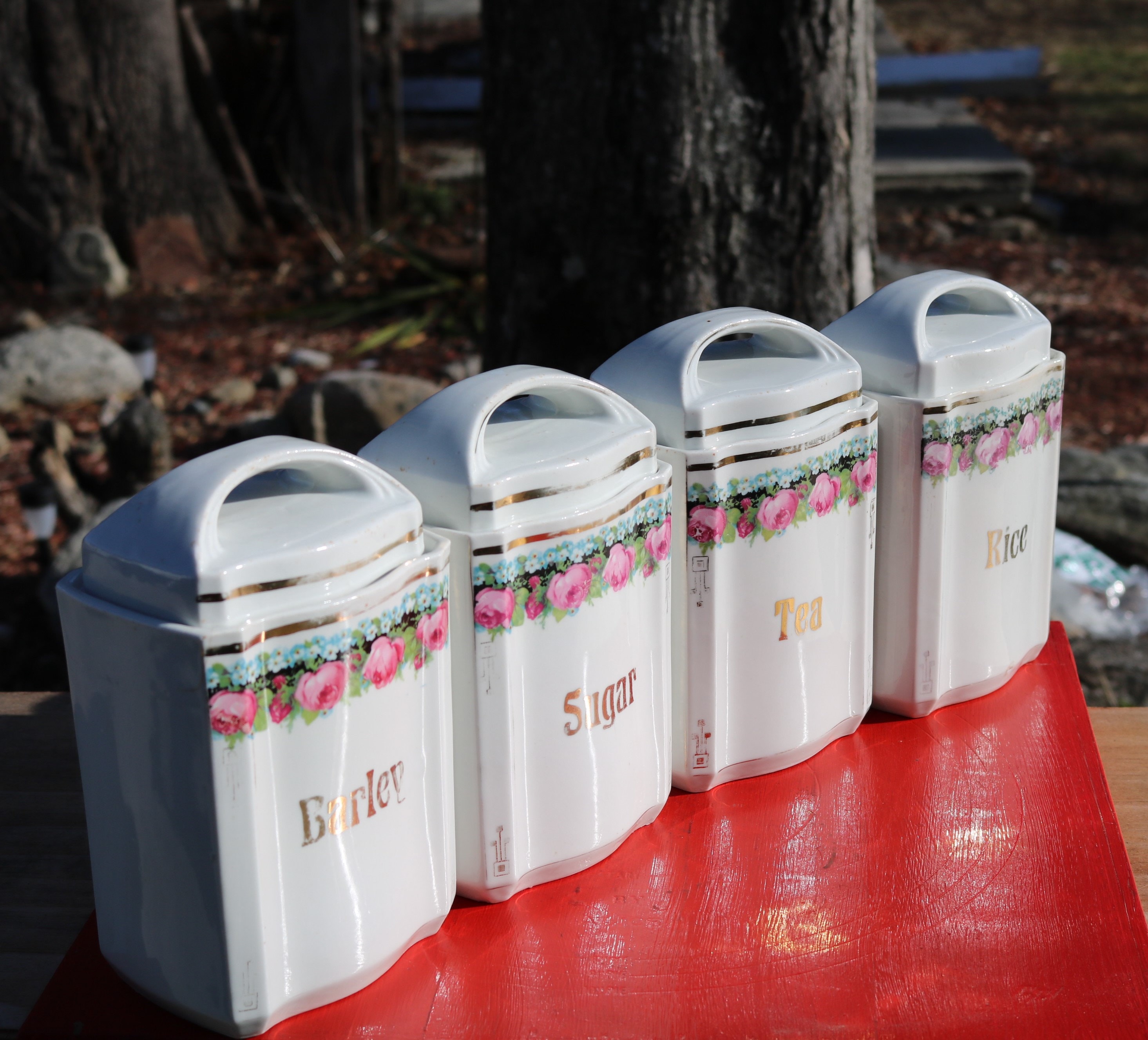 30s Deco CANISTER SET Germany Pint Tea Roses Tea, Rice, Sugar and Barley -  Etsy