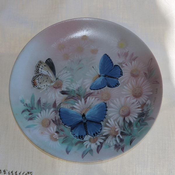 80s EASTERN TAILED BLUES Collectible Plate On Gossamer Wings Collection by Lena  Liu Butterflies W. S George Fine China