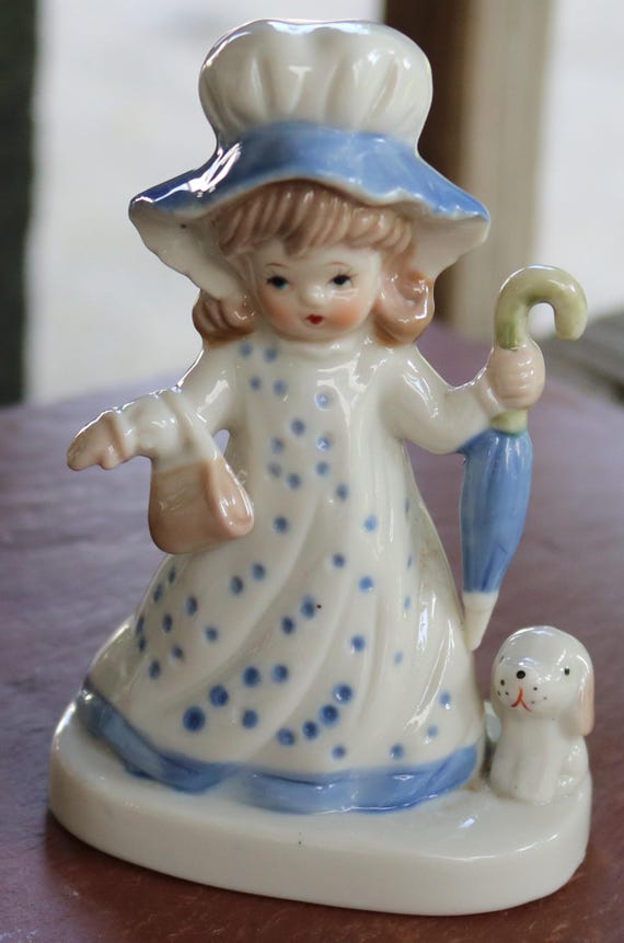 フランスアンティークMOUZIN Fres & Cie／ONNAING 少女と犬 70s Porcelain Figurine Young Girl With Her Dog Blue & White S - Etsy