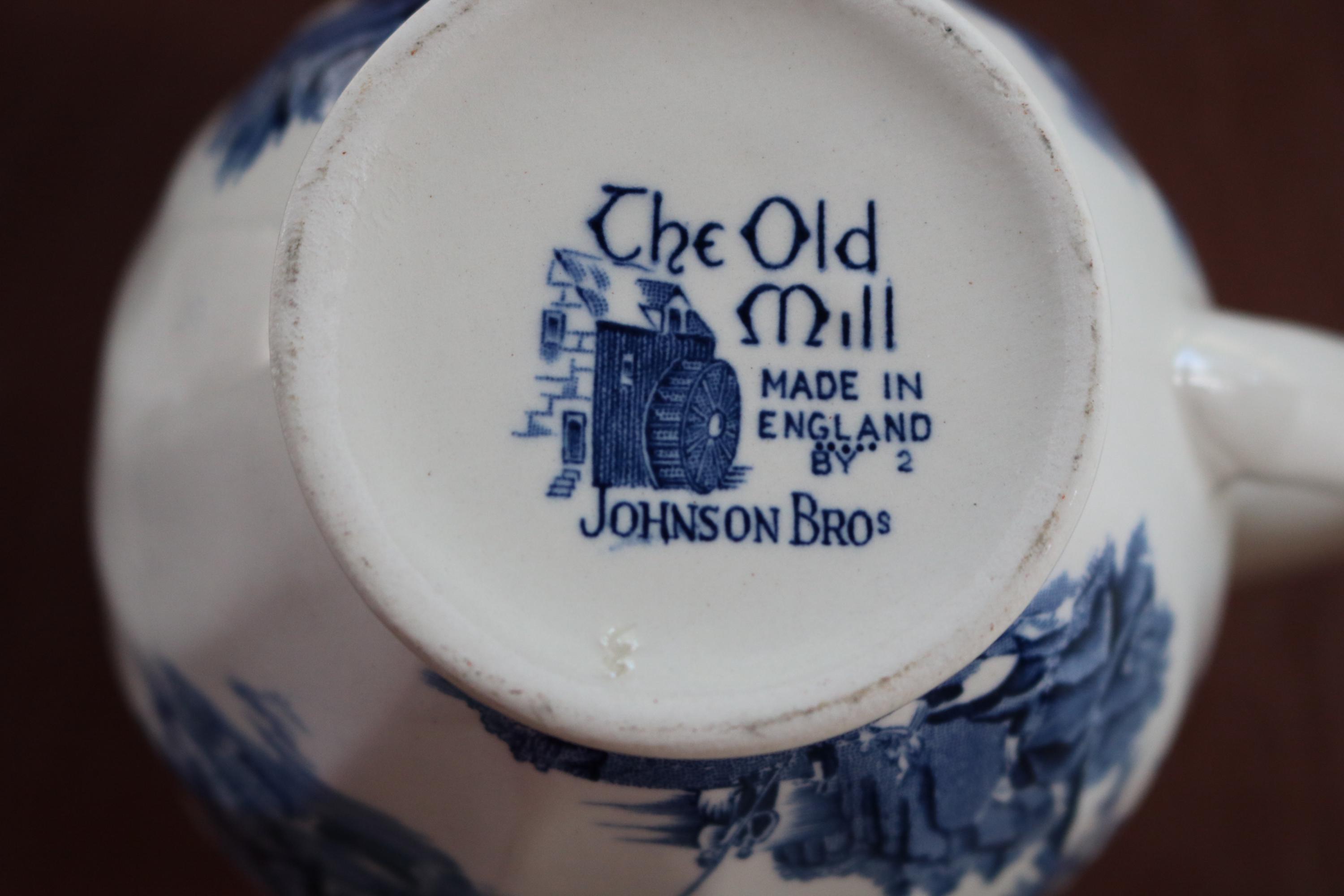 50s Old Mill Milk Pitcher Blue Transferware by Johnson Brothers