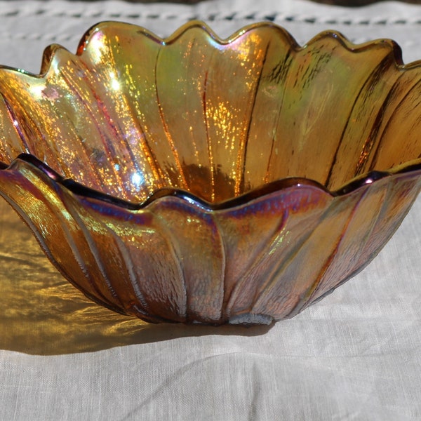 70s INDIANA Carnival Glass SUNFLOWER BOWL Marigold Iridescent Collectible