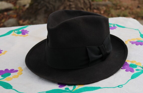 6 5/8 Small Vintage Royal Stetson Fedora Hat Dark Gray with Black Grosgrain Band