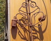Vintage Wrought Metal FROG STAND with BELLS Garden Art Plant Holder