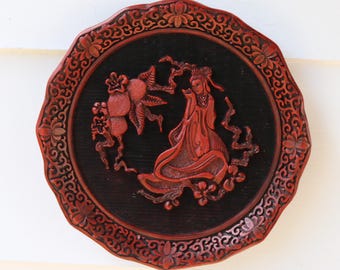 Años 70 El sentido del GUSTO Las cinco percepciones de Weo Cho Plato de laca de cinabrio Coleccionable por CCS Inc