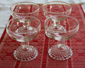 50s Set of Four DESSERT Pedestal CUPS BOWLS Bubbled Pressed Glass