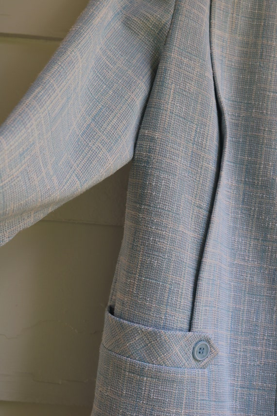 M Medium 70s Faux Linen Suit Blue and White Wash … - image 2