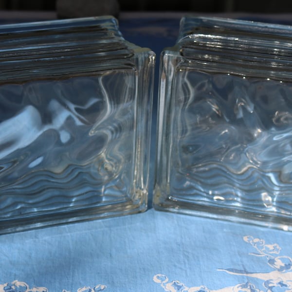 50s Set of 2 Clear Glass CONSTRUCTION BLOCK for REPURPOSE 5 3/4" Square Supply Salvage Window