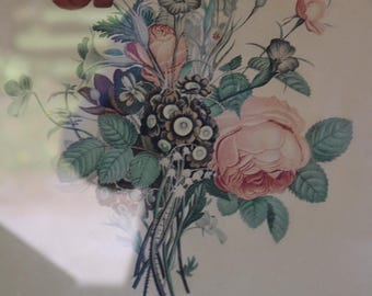Mid Century Set of 2 Jean Louis Prevost Lithographys Framed Oval Wood and Gesso Botanicals Number 4 & 11