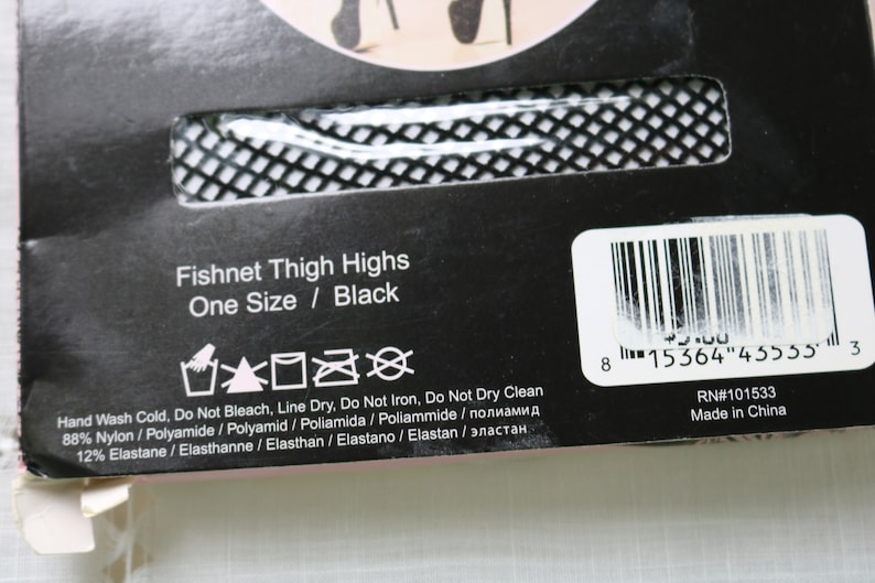 80s TWO PAIR Black Thigh High FISHNET Stockings Old Stock in Packages