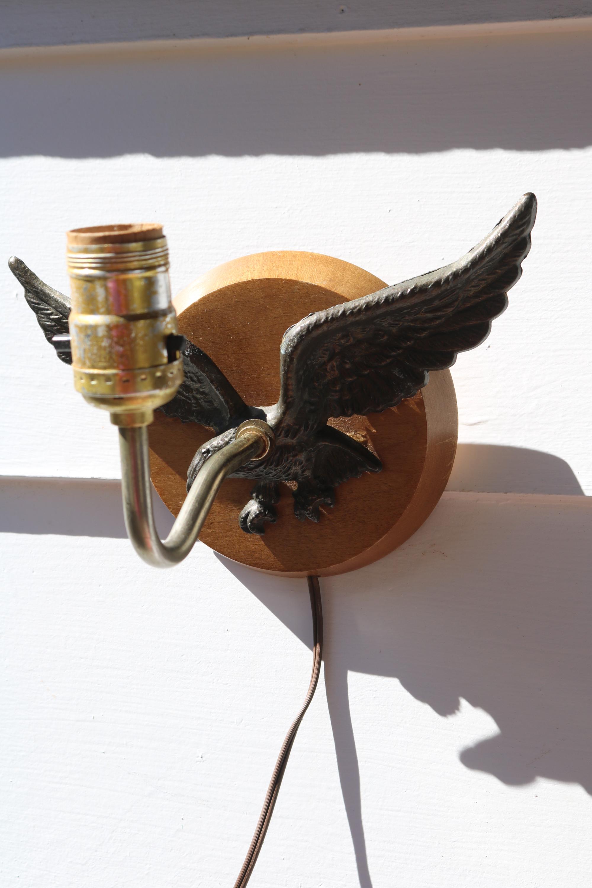 70s Brass Federal American Eagle and Wooden Wall Light Sconce - Etsy