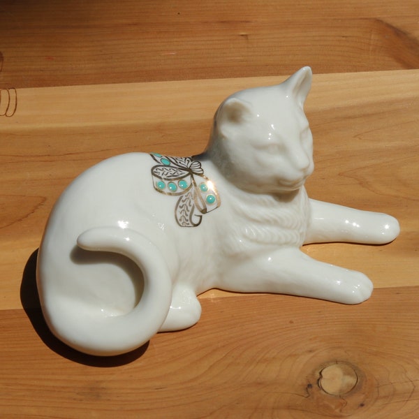 90s LENOX CAT from the Jewel Collection Gold Leaf Ribbon with Turquoise