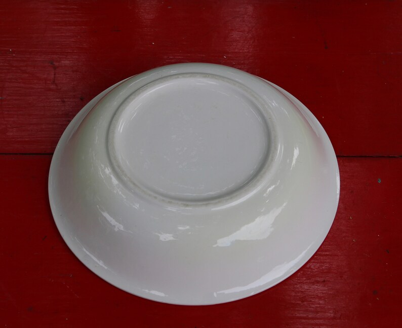 70s Ceramic Handmade SERVING BOWL White with Ferns and Floral