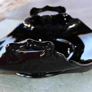 Art Deco Era 20s Curved Black Amethyst Candy Tray by LE Smith Bonbon Dish