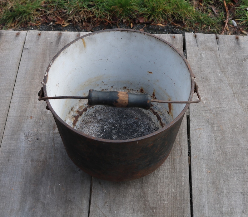 Antique 1900s Industrial SMELTING BUCKET Pot Wooden Handle Etsy