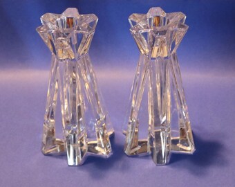 Set of Vintage Clear Cut Glass Candleholders Very Heavy and Dense Glass Six Sided Geometric Design Perfect Centerpiece for  Holiday Table