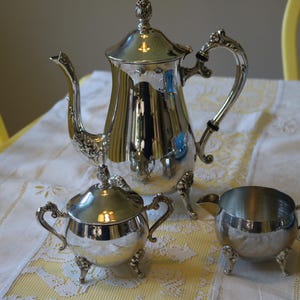 Vintage Silver Plated Tea Set in a Victorian Style Pattern Unmarked    S