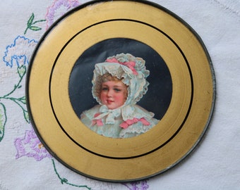 Antique Victorian Flue Stove Pipe Cover Gold Leaf Reverse Painted Glass Child Print