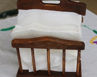 60s Colonial Style WOODEN NAPKIN HOLDER Shabby Chic