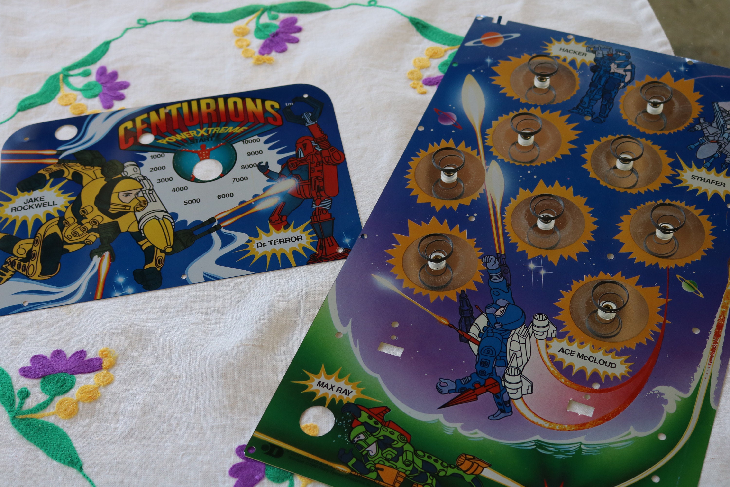 Two 1980s SCIFI Graphics on METAL From Old Home Pinball Toy