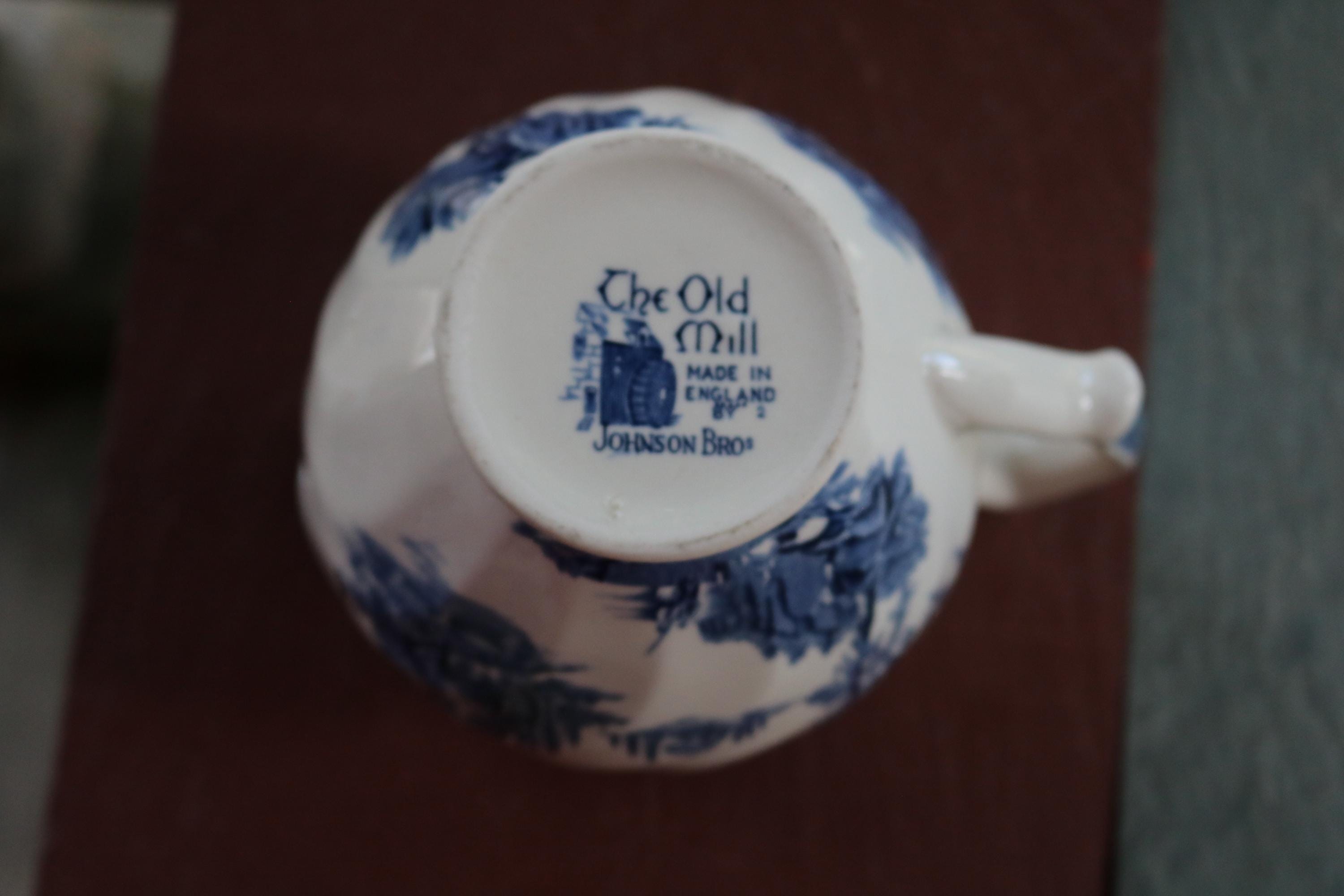 50s Old Mill Milk Pitcher Blue Transferware by Johnson Brothers