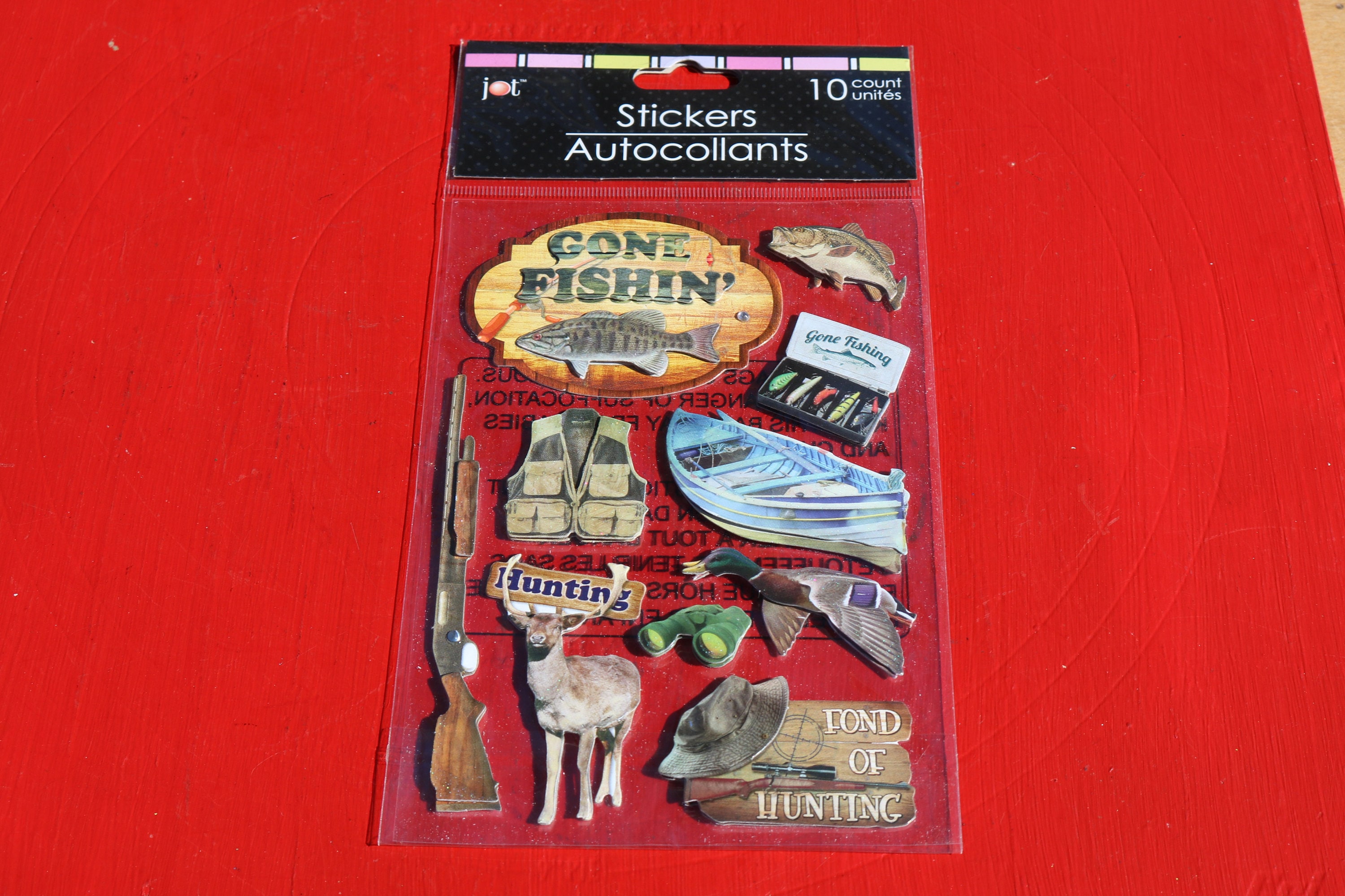 Packet of Ten HUNTING and FISHING STICKERS Edged With Glitter Deer