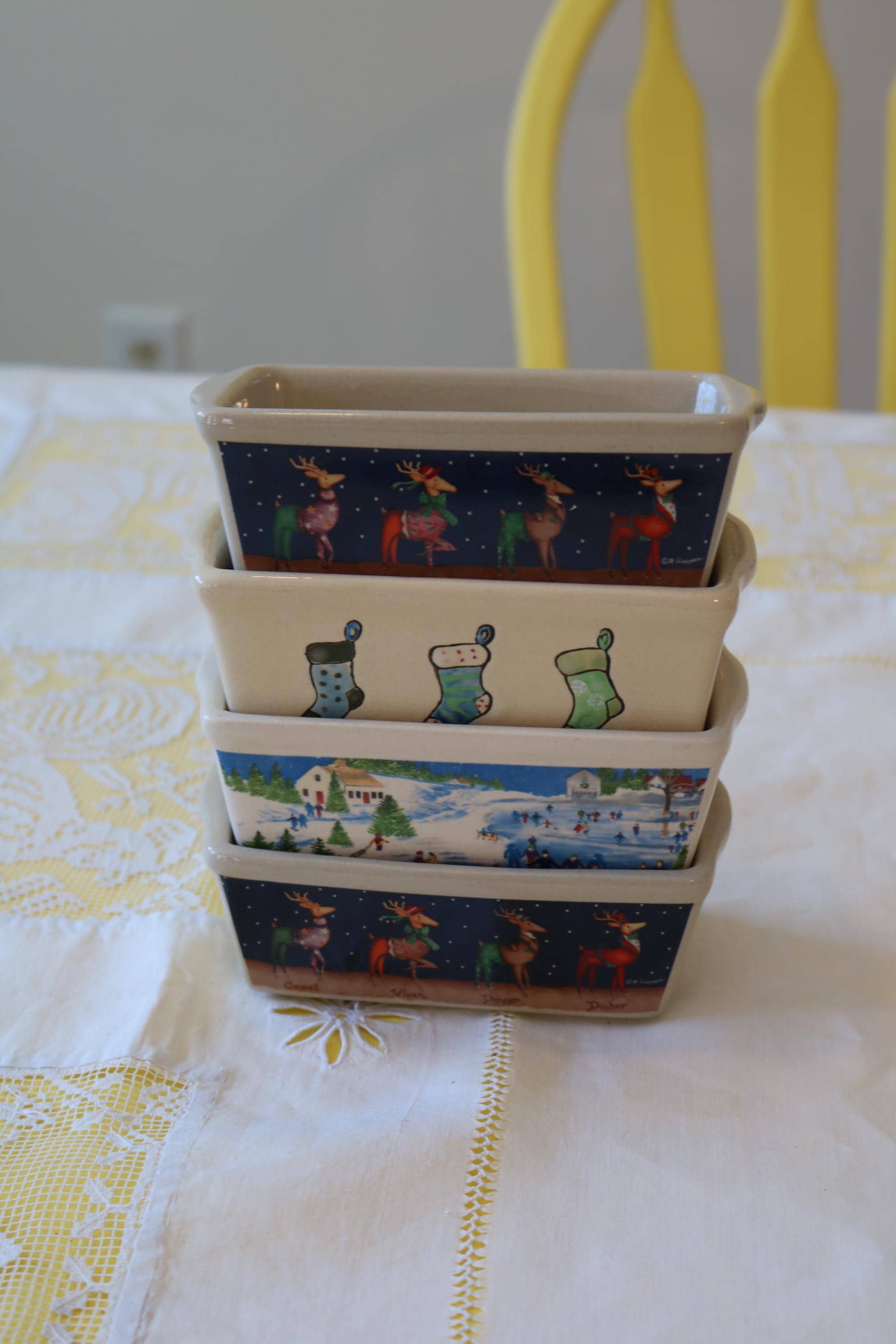 Lot De 2 Mini Moules à Pain/beurre Nantucket En Grès Blanc - Thème Vacances Et Noël