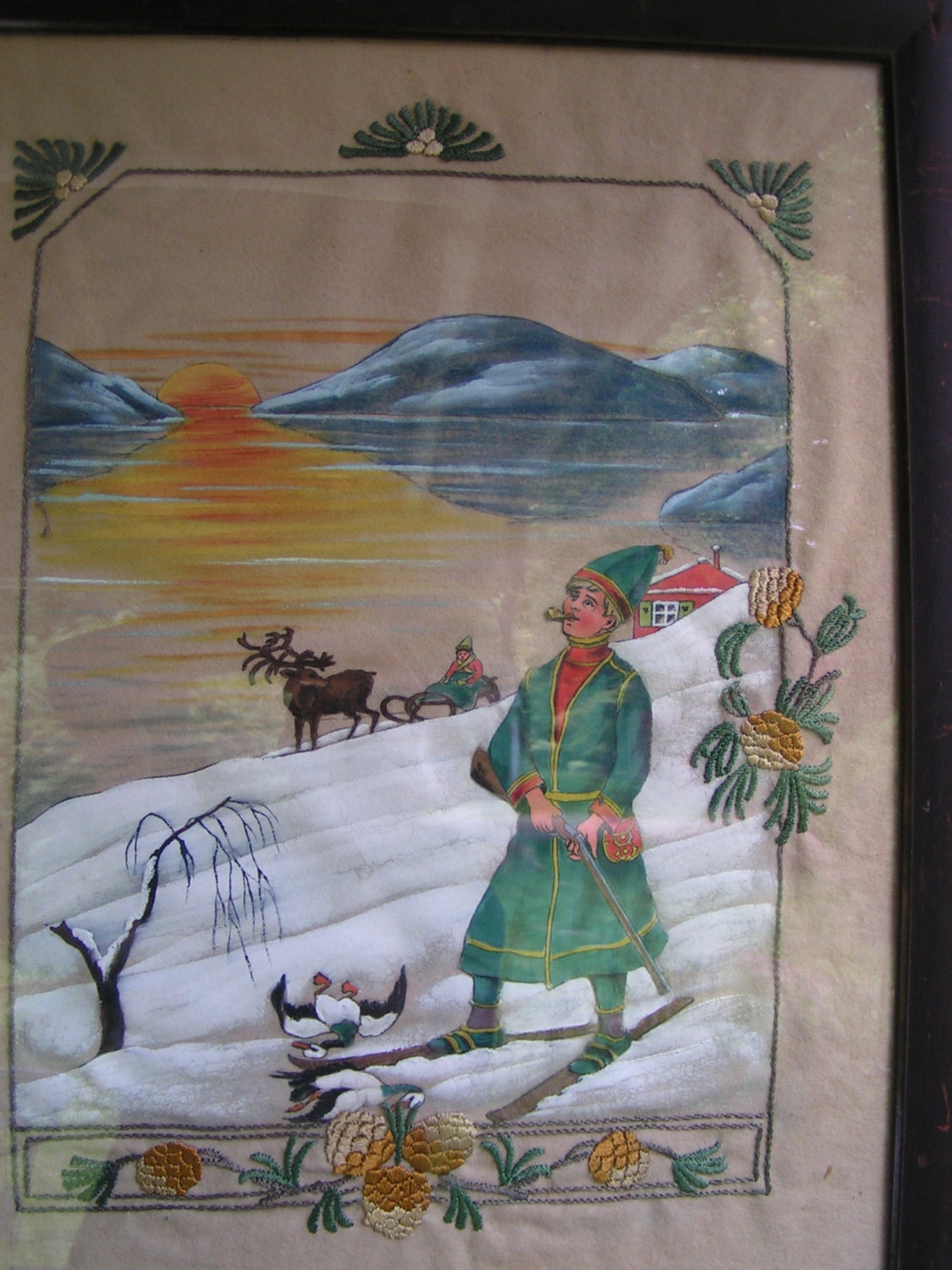 30s 40s Scandinavian FOLK ART Flannel Painted Embroidered | Etsy