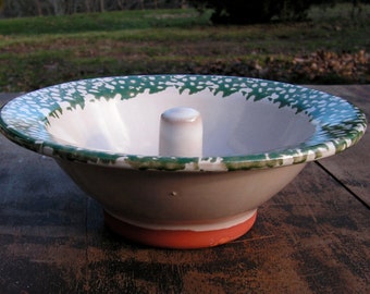 70s Terra Cotta Apple Baker Tan with Moss Green Sponge Print Glaze MAINE Country Kitchen Baking Cooking